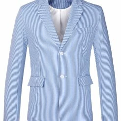 Allegra K HZ150510 Men Notched Lapel Single Breasted Slim Fit Stripes Blazer