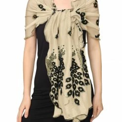 Allegra K Accessories Women Rectangle Semi Sheer Floral Peacock Pattern Mesh Scarf