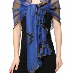 Allegra K Accessories Women Ruffled Trim Shiny Butterfly Semi Sheer Rectangular Scarf