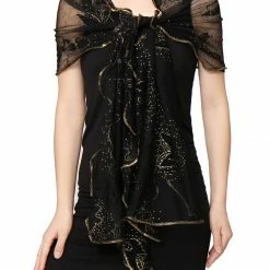 Allegra K Accessories Women Ruffled Trim Shiny Butterfly Semi Sheer Rectangular Scarf