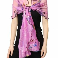 Allegra K Women Floral Prints Mesh Shiny Semi Sheer Long Scarf Accessories