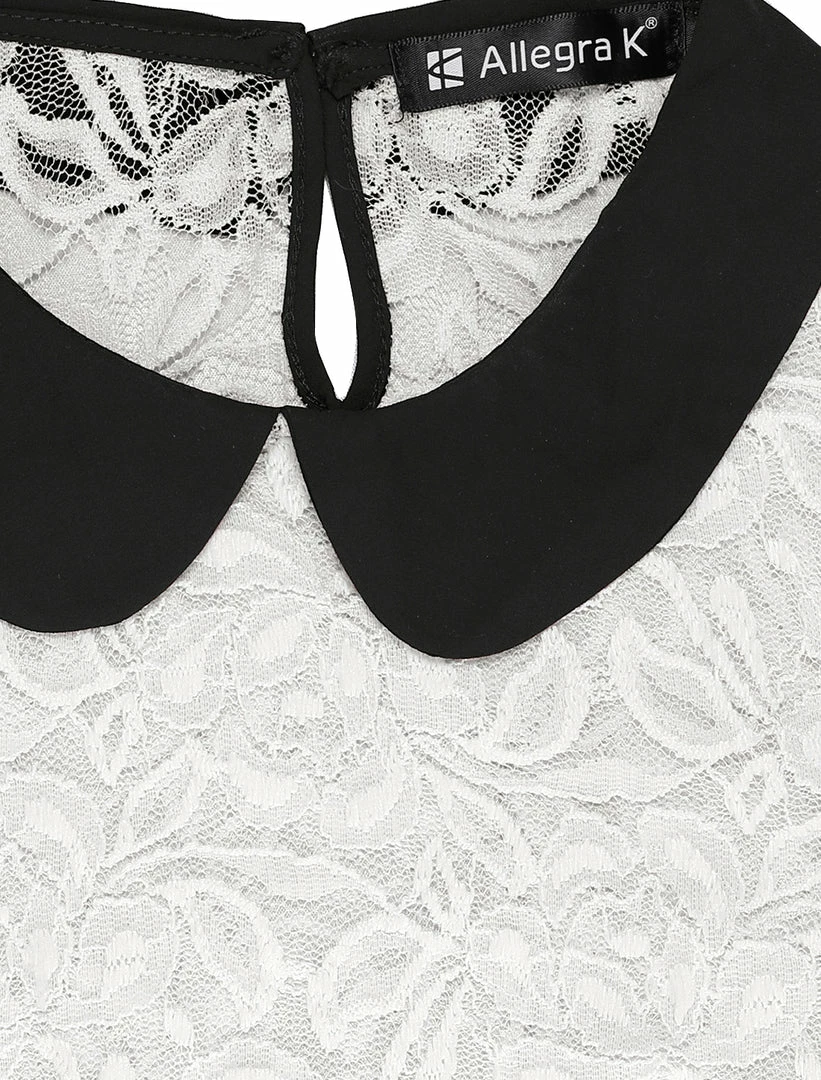 Allegra K Women's Contrast Doll Collar Short Sleeve Tops Sheer Lace Top 59 Allegra K Women's Contrast Doll Collar Short Sleeve Tops Sheer Lace Top