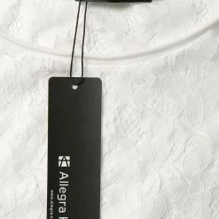 Allegra K Curved Hem Sheer Short Sleeves Floral Lace Top