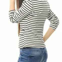 Women Allegra K Two Button Clouser Striped Blazer With Shaped Shawl Collar