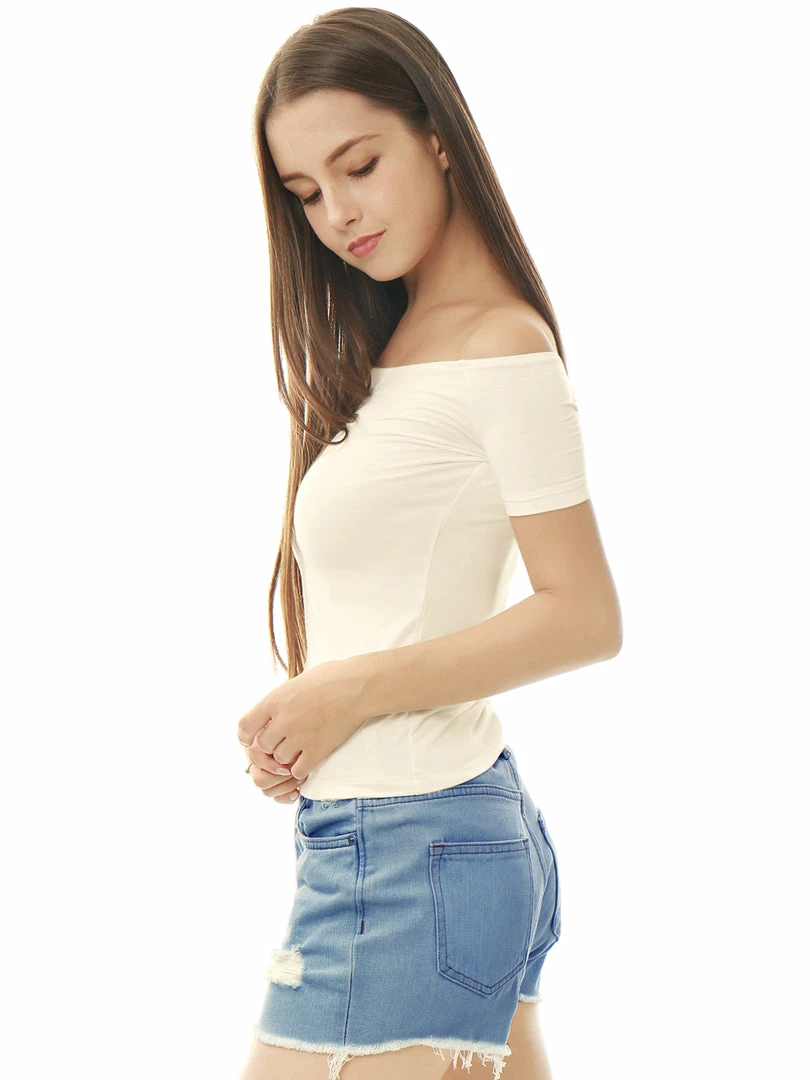 Allegra K Slim Fit Short Sleeves Off The Shoulder Cropped Top Clothing 48 Allegra K Slim Fit Short Sleeves Off The Shoulder Cropped Top Clothing