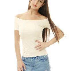 Allegra K Slim Fit Short Sleeves Off The Shoulder Cropped Top Clothing 122 Allegra K Slim Fit Short Sleeves Off The Shoulder Cropped Top Clothing