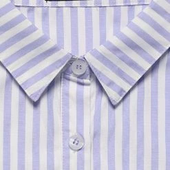 Allegra K Button Down Vertical Stripes Long Roll Up Sleeves Shirt Women