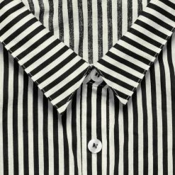 Allegra K Button Down Vertical Stripes Long Roll Up Sleeves Shirt Women