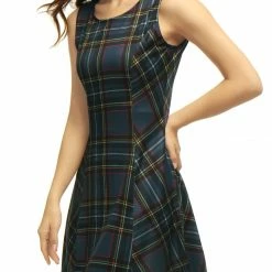 Allegra K Women Round Neck Sleeveless Plaids Mini A Line Dress