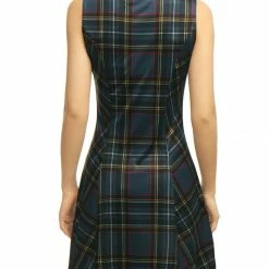 Allegra K Women Round Neck Sleeveless Plaids Mini A Line Dress