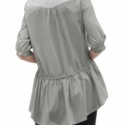 Allegra K Women Ruffled High-Low Hem 1/2 Sleeves Paneled Tunic Top