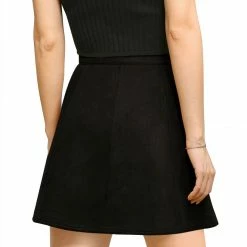 Allegra K Women's Faux Suede Single Breasted Front Button Mid Rise Mini A-Line Skirt