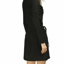 Allegra K Women's Roll Up Sleeves Multi-Pocket Knee Length Belted Shirt Dress