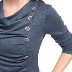Women Allegra K Cowl Neck Long Sleeves Buttons Decor Ruched Top 160 Women Allegra K Cowl Neck Long Sleeves Buttons Decor Ruched Top