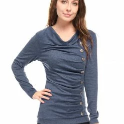 Women Allegra K Cowl Neck Long Sleeves Buttons Decor Ruched Top 155 Women Allegra K Cowl Neck Long Sleeves Buttons Decor Ruched Top