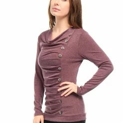 Women Allegra K Cowl Neck Long Sleeves Buttons Decor Ruched Top 152 Women Allegra K Cowl Neck Long Sleeves Buttons Decor Ruched Top