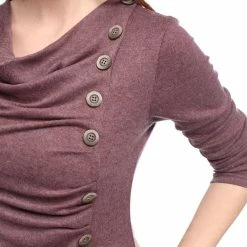 Women Allegra K Cowl Neck Long Sleeves Buttons Decor Ruched Top 154 Women Allegra K Cowl Neck Long Sleeves Buttons Decor Ruched Top
