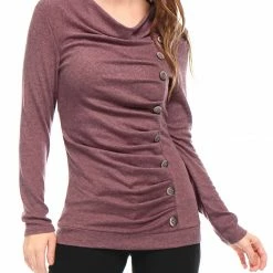 Women Allegra K Cowl Neck Long Sleeves Buttons Decor Ruched Top 149 Women Allegra K Cowl Neck Long Sleeves Buttons Decor Ruched Top