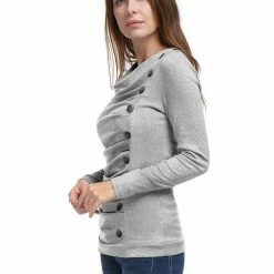 Women Allegra K Cowl Neck Long Sleeves Buttons Decor Ruched Top 145 Women Allegra K Cowl Neck Long Sleeves Buttons Decor Ruched Top