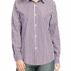 Allegra K Button Down Vertical Stripes Long Roll Up Sleeves Shirt Women