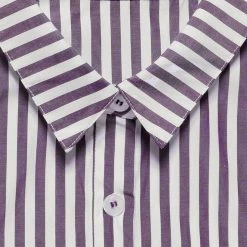 Allegra K Button Down Vertical Stripes Long Roll Up Sleeves Shirt Women