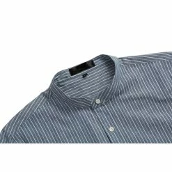 Allegra K HZ160507 Men Stripe Collarless Short Sleeves Button Up Shirt With Pocket 38 Allegra K HZ160507 Men Stripe Collarless Short Sleeves Button Up Shirt With Pocket