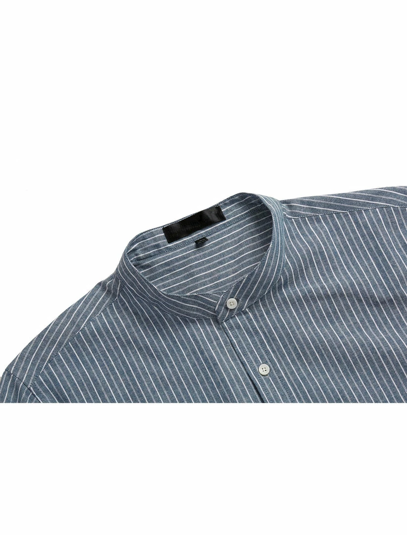 Allegra K HZ160507 Men Stripe Collarless Short Sleeves Button Up Shirt With Pocket 14 Allegra K HZ160507 Men Stripe Collarless Short Sleeves Button Up Shirt With Pocket