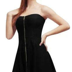 Allegra K Women's Strapless Exposed Zipper Front Tube Mini Party A-Line Dress