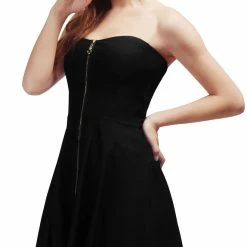 Allegra K Women's Strapless Exposed Zipper Front Tube Mini Party A-Line Dress