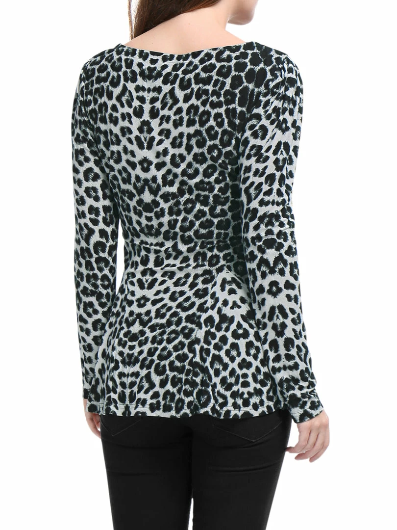Allegra K 6507 Ladies Long Sleeves Scoop Neck Leopard Prints Peplum Shirt Women 54 Allegra K 6507 Ladies Long Sleeves Scoop Neck Leopard Prints Peplum Shirt Women