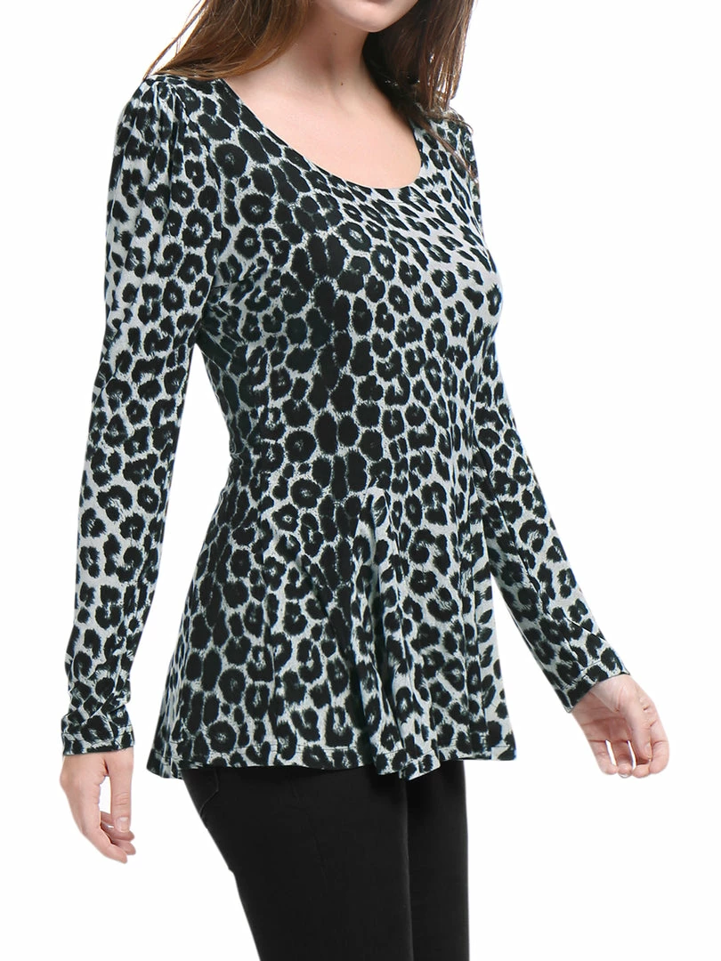Allegra K 6507 Ladies Long Sleeves Scoop Neck Leopard Prints Peplum Shirt Women 55 Allegra K 6507 Ladies Long Sleeves Scoop Neck Leopard Prints Peplum Shirt Women