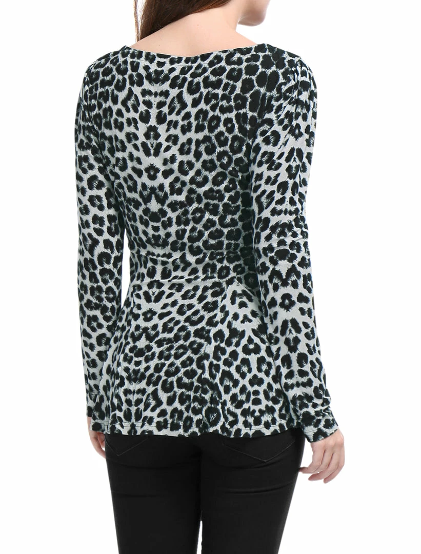 Allegra K 6507 Ladies Long Sleeves Scoop Neck Leopard Prints Peplum Shirt Women 56 Allegra K 6507 Ladies Long Sleeves Scoop Neck Leopard Prints Peplum Shirt Women