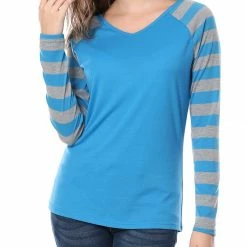 Allegra K Striped Long Raglan Sleeves V Neck Tee Shirt 70 Allegra K Striped Long Raglan Sleeves V Neck Tee Shirt