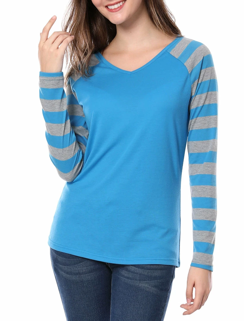 Allegra K Striped Long Raglan Sleeves V Neck Tee Shirt 25 Allegra K Striped Long Raglan Sleeves V Neck Tee Shirt