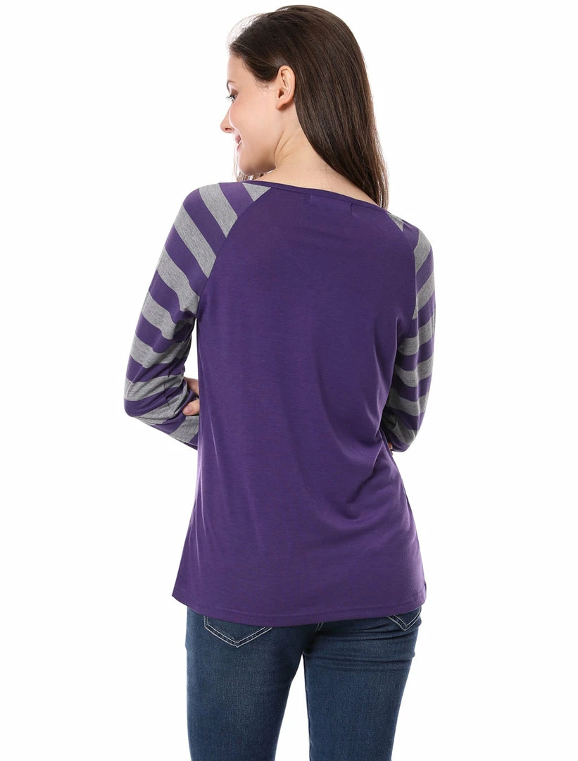 Allegra K Striped Long Raglan Sleeves V Neck Tee Shirt 22 Allegra K Striped Long Raglan Sleeves V Neck Tee Shirt