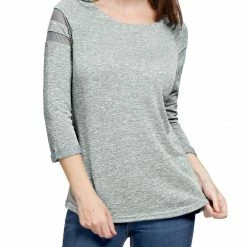 Women Allegra K Mesh Panel Raglan Sleeves Scoop Neck T-Shirt
