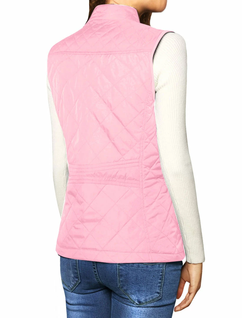Allegra K Woman Zip Up Front Stand Collar Slant Pockets Quilted Padded Vest Women 67 Allegra K Woman Zip Up Front Stand Collar Slant Pockets Quilted Padded Vest Women