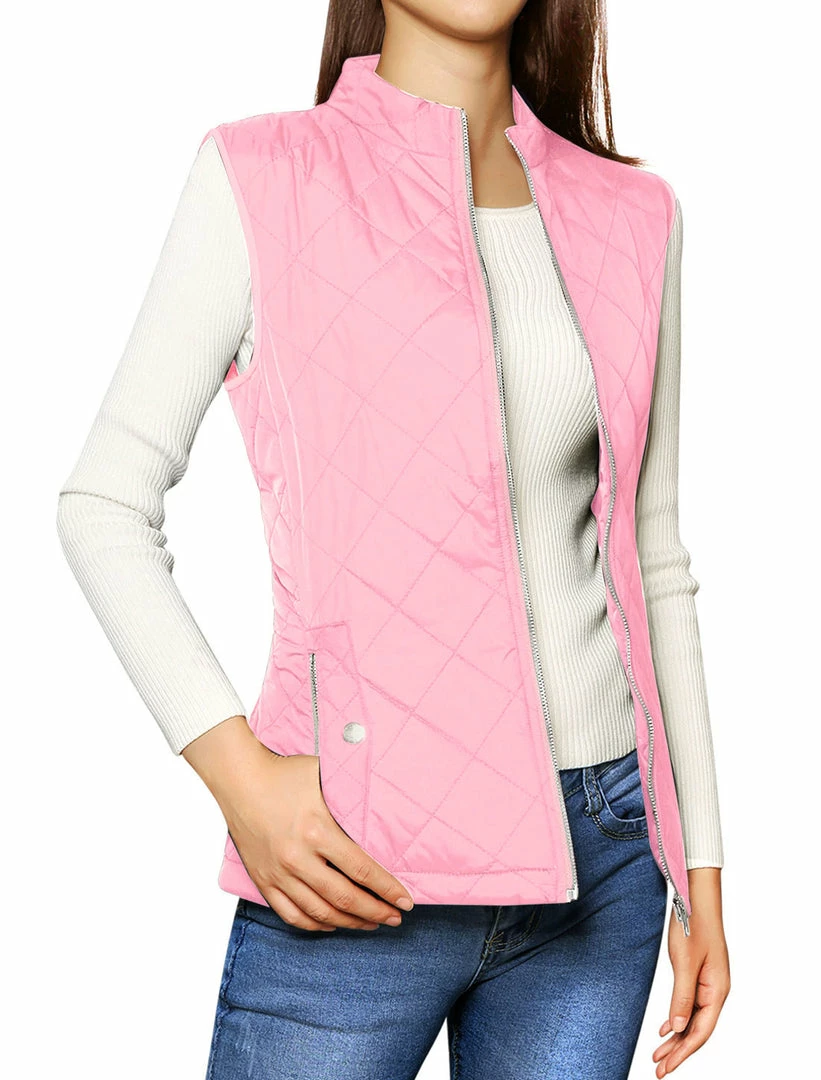 Allegra K Woman Zip Up Front Stand Collar Slant Pockets Quilted Padded Vest Women 65 Allegra K Woman Zip Up Front Stand Collar Slant Pockets Quilted Padded Vest Women