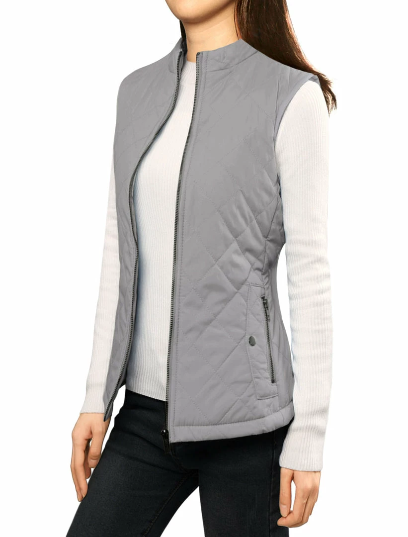 Allegra K Woman Zip Up Front Stand Collar Slant Pockets Quilted Padded Vest Women 62 Allegra K Woman Zip Up Front Stand Collar Slant Pockets Quilted Padded Vest Women
