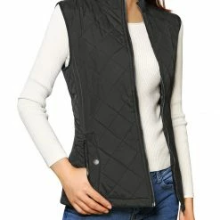 Allegra K Woman Zip Up Front Stand Collar Slant Pockets Quilted Padded Vest Women 151 Allegra K Woman Zip Up Front Stand Collar Slant Pockets Quilted Padded Vest Women