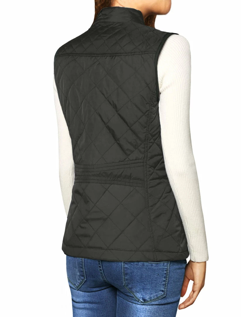 Allegra K Woman Zip Up Front Stand Collar Slant Pockets Quilted Padded Vest Women 55 Allegra K Woman Zip Up Front Stand Collar Slant Pockets Quilted Padded Vest Women
