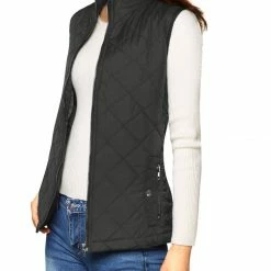 Allegra K Woman Zip Up Front Stand Collar Slant Pockets Quilted Padded Vest Women 150 Allegra K Woman Zip Up Front Stand Collar Slant Pockets Quilted Padded Vest Women