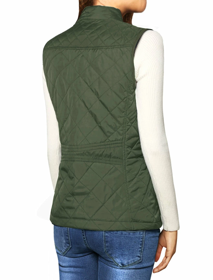 Allegra K Woman Zip Up Front Stand Collar Slant Pockets Quilted Padded Vest Women 50 Allegra K Woman Zip Up Front Stand Collar Slant Pockets Quilted Padded Vest Women