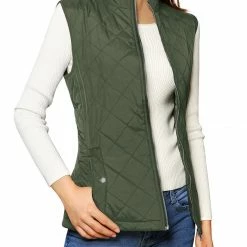 Allegra K Woman Zip Up Front Stand Collar Slant Pockets Quilted Padded Vest Women 145 Allegra K Woman Zip Up Front Stand Collar Slant Pockets Quilted Padded Vest Women