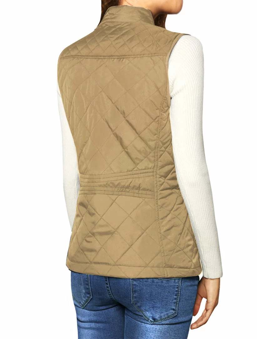 Allegra K Woman Zip Up Front Stand Collar Slant Pockets Quilted Padded Vest Women 45 Allegra K Woman Zip Up Front Stand Collar Slant Pockets Quilted Padded Vest Women