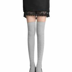 Allegra K Ladies Over Knee High Stretchy Skinny Fit Ribs Knitted Stockings