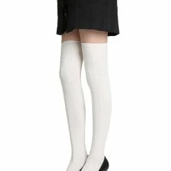 Allegra K Ladies Over Knee High Stretchy Skinny Fit Ribs Knitted Stockings