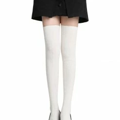 Allegra K Ladies Over Knee High Stretchy Skinny Fit Ribs Knitted Stockings