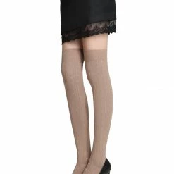 Allegra K Ladies Over Knee High Stretchy Skinny Fit Ribs Knitted Stockings