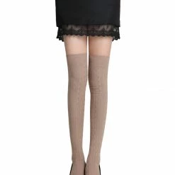 Allegra K Ladies Over Knee High Stretchy Skinny Fit Ribs Knitted Stockings